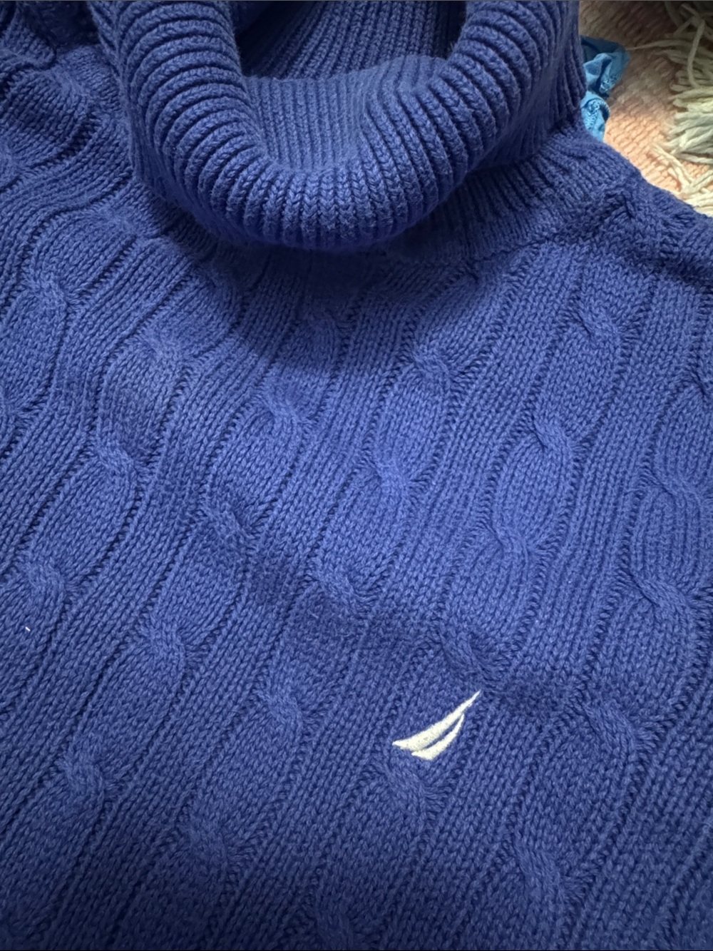 Nautica women's Blue Cable-Knit Turtleneck Sweater